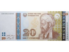 Банкнота Таджикистан 20 (двадцать) сомони 1999 год. Pick 25a. UNC