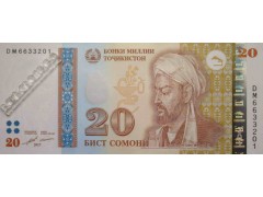 Банкнота Таджикистан 20 (двадцать) сомони 2017 год. Pick 25b. UNC