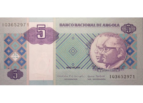 Банкнота Ангола 5 (пять) кванза 2010 год. Pick 144b. UNC