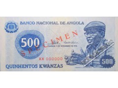 Банкнота Ангола 500 (пятьсот) кванза 1976 год. Образец. Pick 112S. UNC.