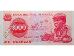 Банкнота Ангола 1000 (тысяча) кванза 1976 год. Образец. Pick 113S. UNC.