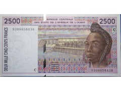 Банкнота Буркина Фасо 2500 (две тысячи пятьсот) франков 1993 год. Pick 312Cb. UNC