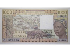 Банкнота Буркина Фасо 1000 (тысяча) франков 1981 год. Pick 307Cbx. UNC