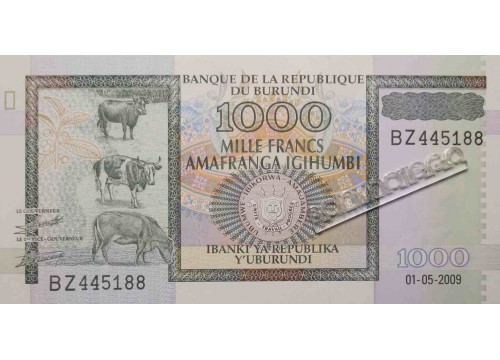 Банкнота Бурунди 1000 (тысяча) франков 2009 год. Pick 46. UNC