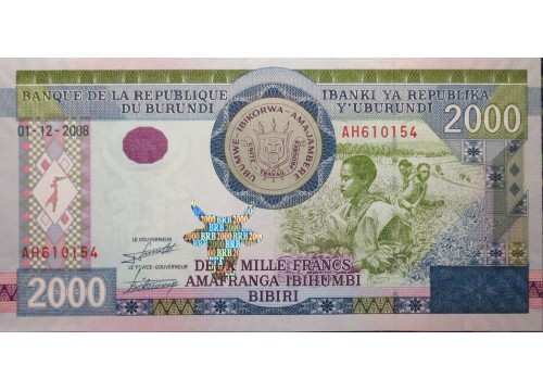 Банкнота Бурунди 2000 (две тысячи) франков 2008 год. Pick 47. UNC