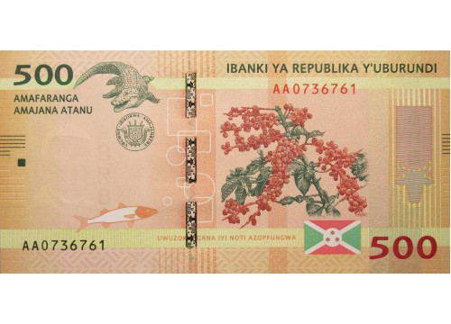 Банкнота Бурунди 500 (пятьсот) франков 2015 год. Pick 50. UNC