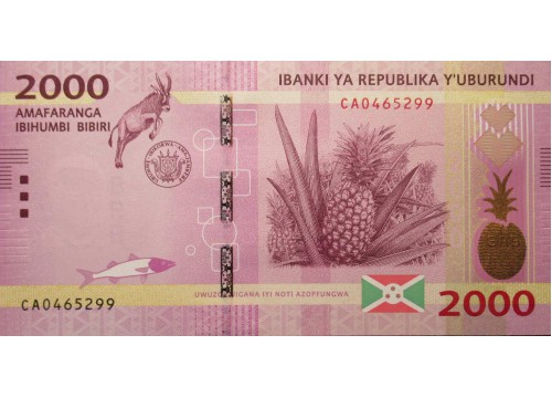 Банкнота Бурунди 2000 (две тысячи) франков 2015 год. Pick 52. UNC