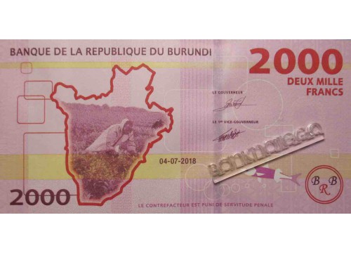 Банкнота Бурунди 2000 (две тысячи) франков 2018 год. Pick 52. UNC