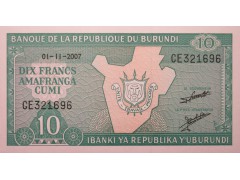 Банкнота Бурунди 10 (десять) франков 2007 год. Pick 33e. UNC