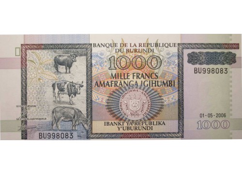 Банкнота Бурунди 1000 (тысяча) франков 2006 год. Pick 39d. UNC