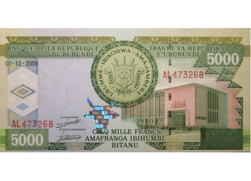 Банкнота Бурунди 5000 (пять тысяч) франков 2008 год. Pick 48a. UNC