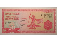 Банкнота Бурунди 20 (двадцать) франков 2007 год. Pick 27d. UNC