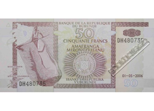 Банкнота Бурунди 50 (пятьдесят) франков 2006 год. Pick 36f. UNC