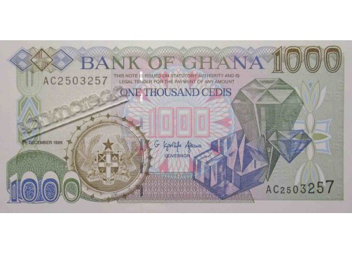 Банкнота Гана 1000 (тысяча) седи 1996 год. Pick 29b2. UNC