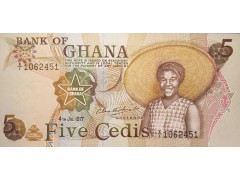 Банкнота Гана 5 (пять) седи 1977 год. Pick 15b. UNC