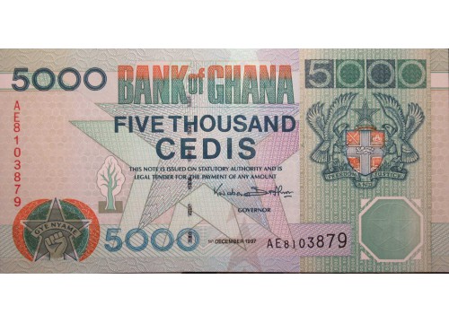 Банкнота Гана 5000 (пять тысяч) седи 1997 год. Pick 34b. UNC