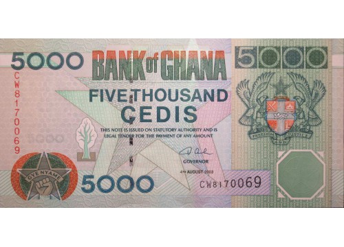 Банкнота Гана 5000 (пять тысяч) седи 2003 год. Pick 34i. UNC