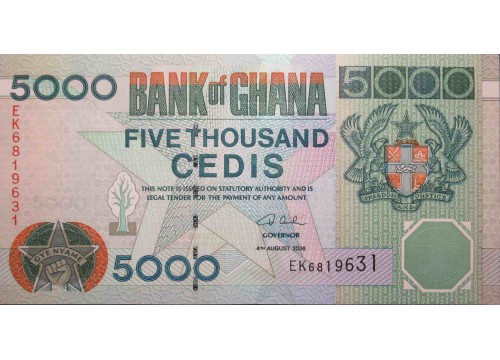 Банкнота Гана 5000 (пять тысяч) седи 2006 год. Pick 34j. UNC