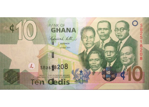 Банкнота Гана 10 (десять) седи 2011 год. Pick 39c. UNC