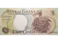 Банкнота Гана 5 (пять) седи 1969 год. Pick 11b. UNC