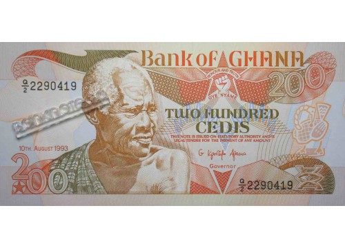 Банкнота Гана 200 (двести) седи 1993 год. Pick 27b. UNC