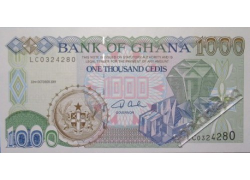Банкнота Гана 1000 (тысяча) седи 2001 год. Pick 32g. UNC