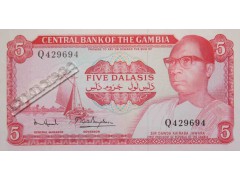 Банкнота Гамбия 5 (пять) даласи 1972-86 год. Pick 5d. UNC