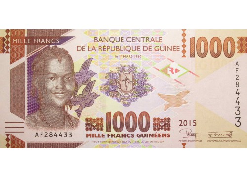 Банкнота Гвинея 1000 (тысяча) франков 2015 год. Pick 48a. UNC