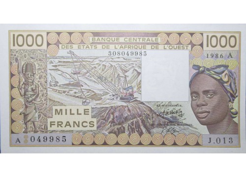 Банкнота Кот-д Ивуар 1000 (одна тысяча) франков 1986 год. Pick 107Ag. UNC
