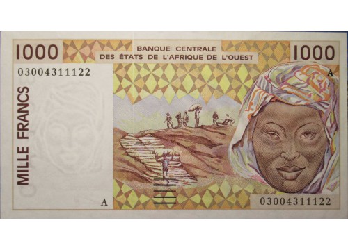 Банкнота Кот-д Ивуар 1000 (одна тысяча) франков 2003 год. Pick 111Al. UNC