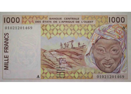 Банкнота Кот-д Ивуар 1000 (одна тысяча) франков 2001 год. Pick 111Aj. UNC