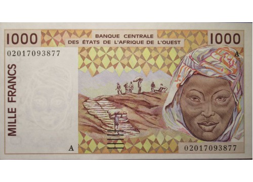 Банкнота Кот-д Ивуар 1000 (одна тысяча) франков 2002 год. Pick 111Ak. UNC