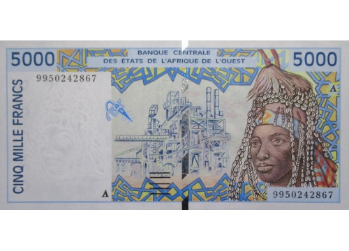 Банкнота Кот-д Ивуар 5000 (пять тысяч) франков 1999 год. Pick 113Ai. UNC