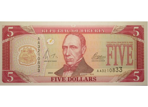 Банкнота Либерия 5 (пять) долларов 2004 год. Pick 26b. UNC