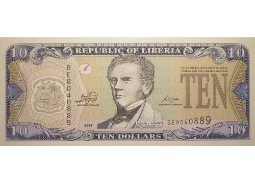 Банкнота Либерия 10 (десять) долларов 2009 год. Pick 27e. UNC