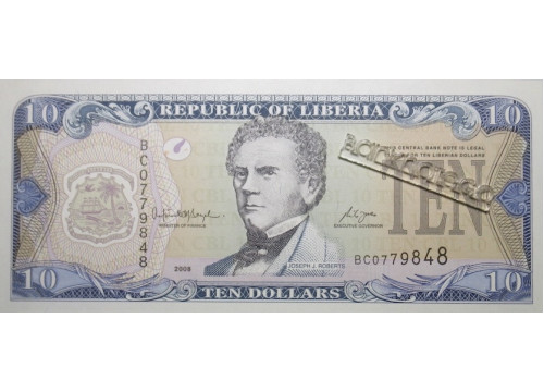 Банкнота Либерия 10 (десять) долларов 2008 год. Pick 27d. UNC