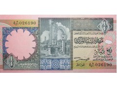 Банкнота Ливия 1/4 (одна четвертая) динар 1991 год. Pick 57b. UNC