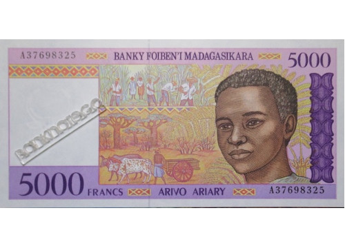 Банкнота Мадагаскар 5000 (пять тысяч) франков 1995 год. Pick 78a. UNC
