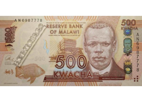Банкнота Малави 500 (пятьсот) квача 2013 год. Pick 61b. UNC