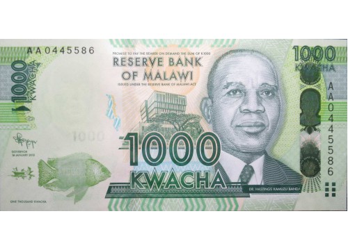 Банкнота Малави 1000 (одна тысяча) квача 2012 год. Pick 62a. UNC