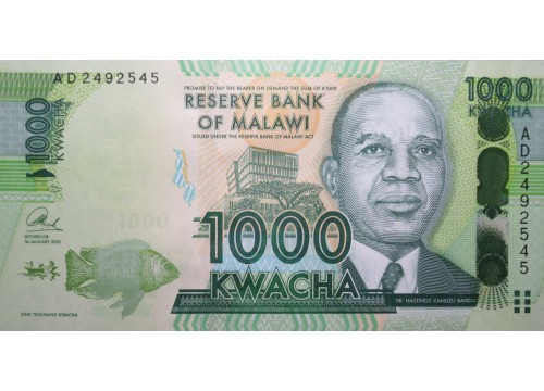 Банкнота Малави 1000 (одна тысяча) квача 2013 год. Pick 62b. UNC