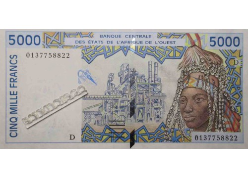 Банкнота Мали 5000 (пять тысяч) франков 2001 год. Pick 413Dj. UNC