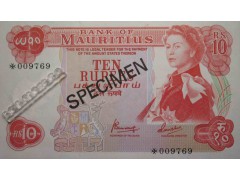 Банкнота Маврикий 10 (десять) рупий 1967 год. Pick 31s. Образец. UNC