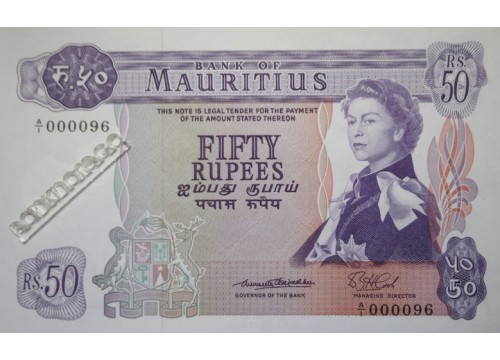 Банкнота Маврикий 50 (пятьдесят) рупий 1967 год. Pick 33a. UNC