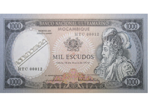 Банкнота Мозамбик 1000 (тысяча) эскудо 1972 год. Pick 112b5. UNC
