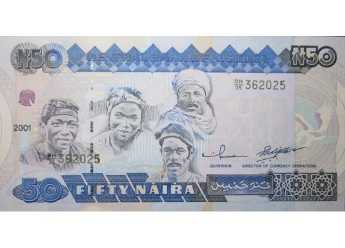 Банкнота Нигерия 50 (пятьдесят) найра 2001 год. Pick 27d. UNC