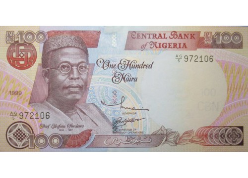 Банкнота Нигерия 100 (сто) найра 1999 год. Pick 28b. UNC