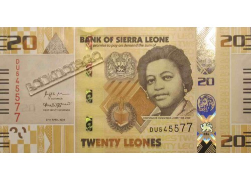 Банкнота Сьерра-Леоне 20 (двадцать) леоне 2022 год. Pick W38. UNC