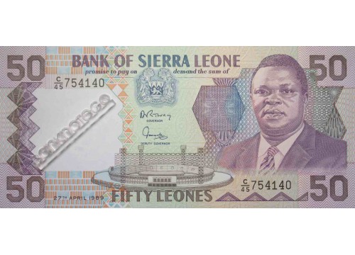Банкнота Сьерра-Леоне 50 (пятьдесят) леоне 1989 год. Pick 17b. UNC