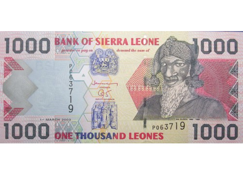 Банкнота Сьерра-Леоне 1000 (тысяча) леоне 2003 год. Pick 24b. UNC